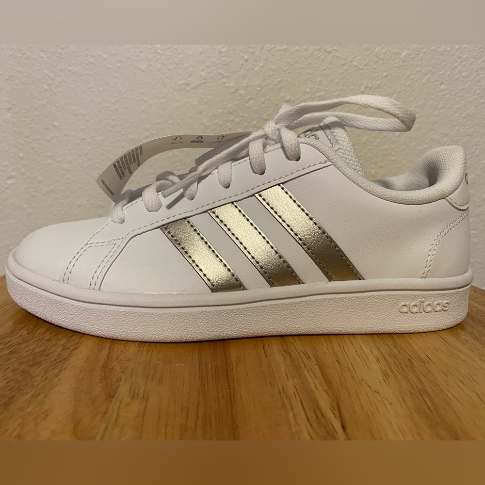 NWT Adidas Grand Court Base with Silver Metallic stripes